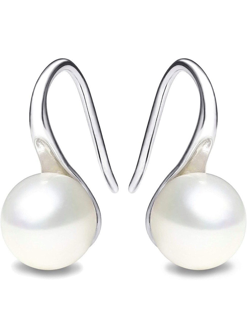 Elegant 925 Sterling Silver Pearl Dangle Drop Earrings - White Pearl - Picture 3 of 7